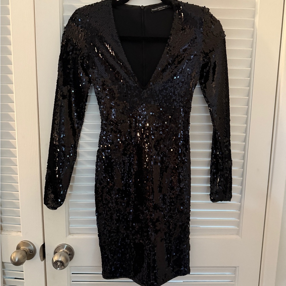Bershka Black Sequin Long Sleeve Dress